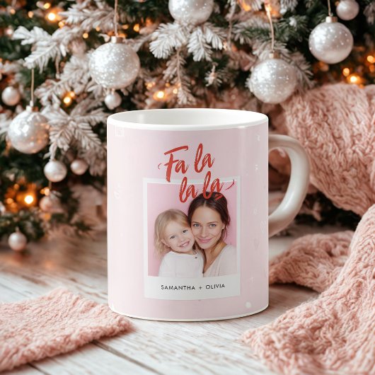 Personalized Fa La La La Pink Christmas Photo コーヒーマグカップ