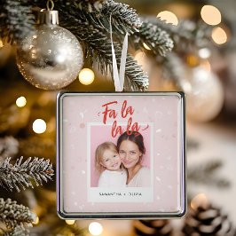 Personalized Fa La La La Pink Christmas Photo メタルオーナメント