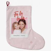 Personalized Fa La La La Pink Christmas Photo ラージクリスマスストッキング (正面)