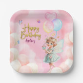 Personalized Fairy Party Paper Plate – Pink & Blue ペーパープレート (正面)