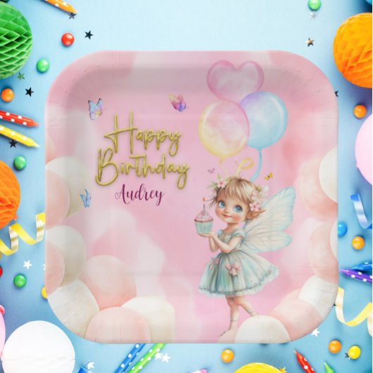 Personalized Fairy Party Paper Plate – Pink & Blue ペーパープレート