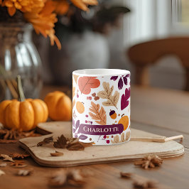 Personalized Fall – Autumn Leaves & Acorns Nam コーヒーマグカップ
