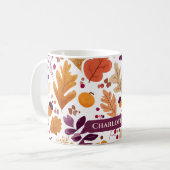 Personalized Fall – Autumn Leaves & Acorns Nam コーヒーマグカップ (正面左)