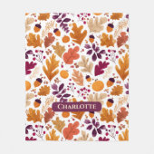 Personalized Fall – Autumn Leaves & Acorns Name フリースブランケット (正面)