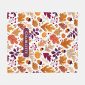 Personalized Fall – Autumn Leaves & Acorns Name フリースブランケット (正面(横))