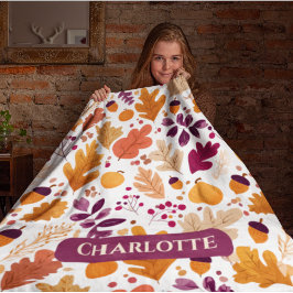 Personalized Fall – Autumn Leaves & Acorns Name フリースブランケット