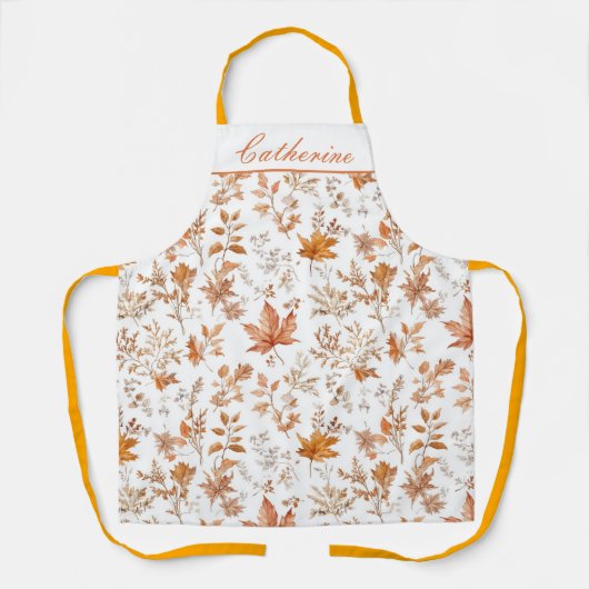 Personalized Fall Autumn Leaves Apron Custom Name エプロン (正面)