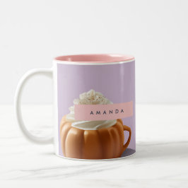 Personalized Fall Autumn Pumpkin Whipped Cream ツートーンマグカップ