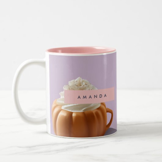 Personalized Fall Autumn Pumpkin Whipped Cream ツートーンマグカップ (左)