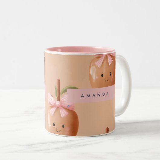 Personalized Fall Cozy Cute Caramel Apple Bow  ツートーンマグカップ (正面右)