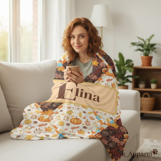 Personalized Fall Custom Name Autumn Cozy Gift フリースブランケット
