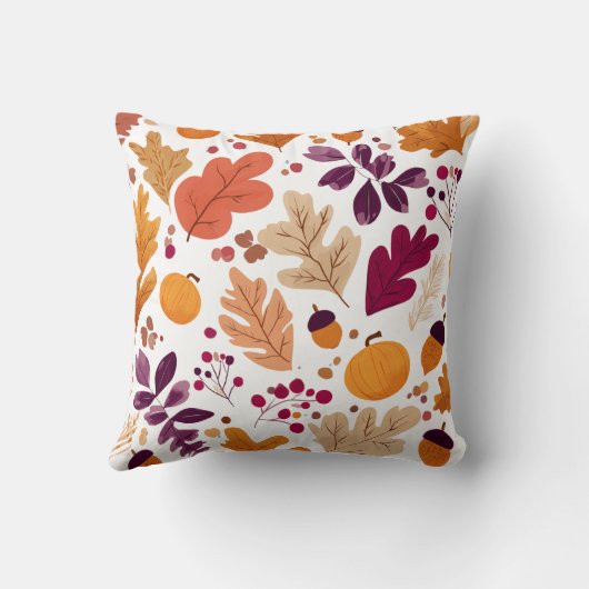 Personalized Fall Pillow – Autumn Leaves & Acorns  クッション (裏面)