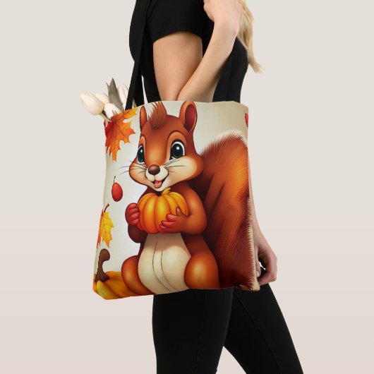 Personalized Fall Squirrel Tote Bag トートバッグ (クローズアップ)