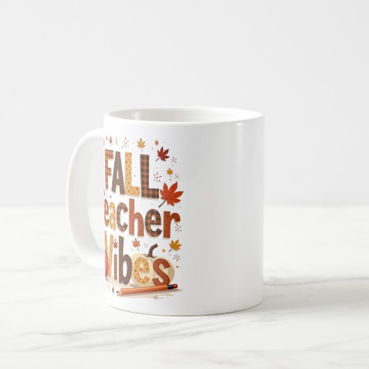 Personalized Fall Teacher Vibes コーヒーマグカップ (正面左)