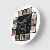 Personalized Family 12 Photo Collage Frame Black ラウンド壁時計 (傾斜)