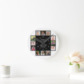 Personalized Family 12 Photo Collage Frame Black ラウンド壁時計 (ホーム)