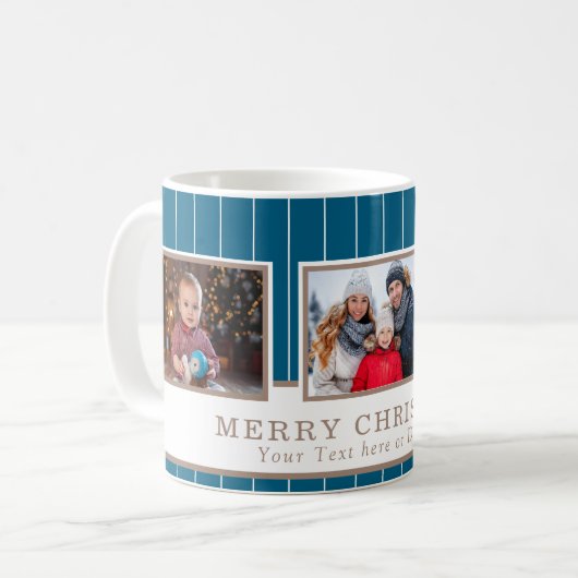 Personalized Family 3 Photo Collage Christmas  コーヒーマグカップ (正面左)
