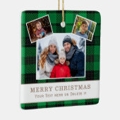 Personalized Family 3 Photo Green Plaid Christmas  セラミックオーナメント (右)
