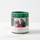 Personalized Family 3 Photo Green Plaid Christmas マグカップ (中央)