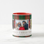Personalized Family 3 Photo Plaid Christmas  マグカップ (中央)