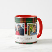 Personalized Family 3 Photo Plaid Christmas  マグカップ (正面右)