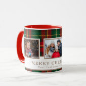 Personalized Family 3 Photo Plaid Christmas  マグカップ (正面左)
