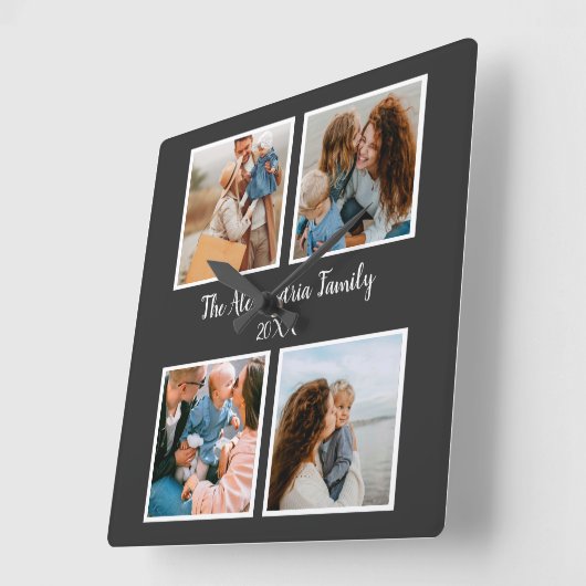 Personalized family 4 photo collage template スクエア壁時計 (傾斜)