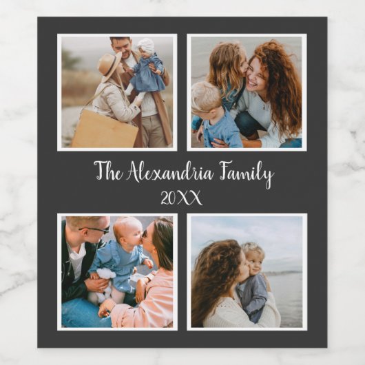 Personalized family 4 photo collage template ワインラベル (シングルラベル)