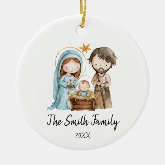 Personalized Family Christmas Joseph Mary Jesus セラミックオーナメント (正面)