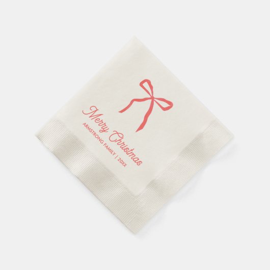Personalized Family Christmas Party Red Bow 縁ありカクテルナプキン (角)