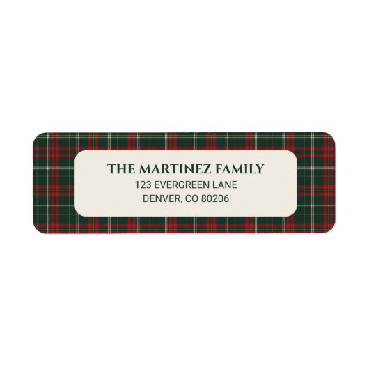 Personalized Family Christmas Tartan Return Addres ラベル (正面)
