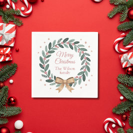 Personalized Family Christmas Wreath スタンダードカクテルナプキン