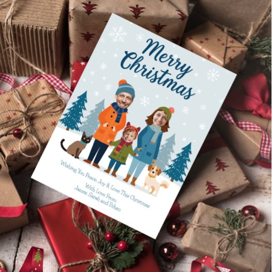 Personalized Family Faces Christmas Custom Photo シーズンポストカード