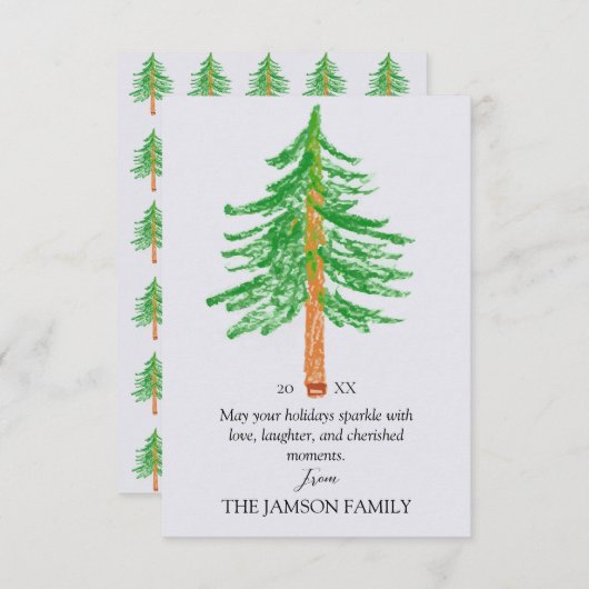 Personalized Family Holiday Card Christmas Tree 出欠カード (正面/裏面)