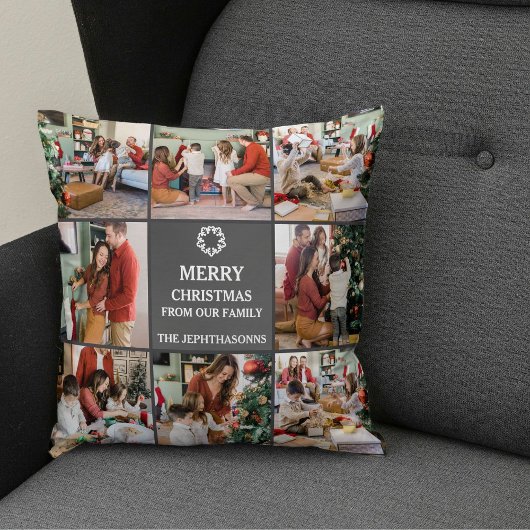 Personalized Family Merry Christmas Photo Collage クッション