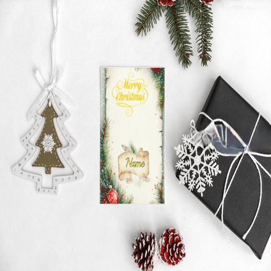 Personalized Family Name Christmas Card, Rustic Pi 招待状