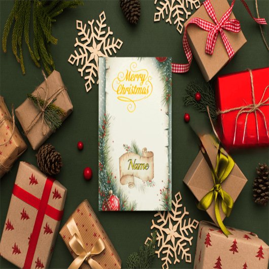 Personalized Family Name Christmas Card, Rustic Pi 招待状