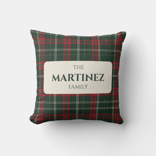Personalized Family Name Christmas Tartan Throw Pi クッション (正面)