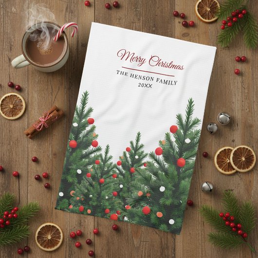 Personalized Family Name Christmas Tree キッチンタオル