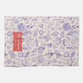 Personalized Family Name Cute Hand Drawn Food キッチンタオル (横)