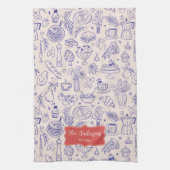 Personalized Family Name Cute Hand Drawn Food キッチンタオル (縦)