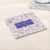 Personalized Family Name Cute Hand Drawn Food スクエアペーパーコースター (アングル)