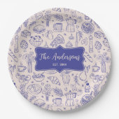 Personalized Family Name Cute Hand Drawn Food ペーパープレート (正面)