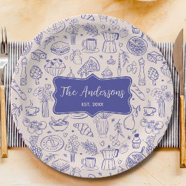 Personalized Family Name Cute Hand Drawn Food ペーパープレート