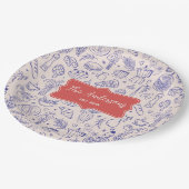 Personalized Family Name Cute Hand Drawn Food ペーパープレート (アングル)