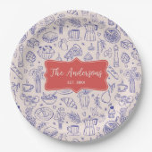 Personalized Family Name Cute Hand Drawn Food ペーパープレート (正面)