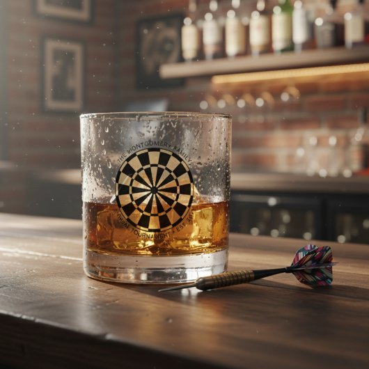 Personalized Family Name Gold Black Dartboard ウイスキーグラス
