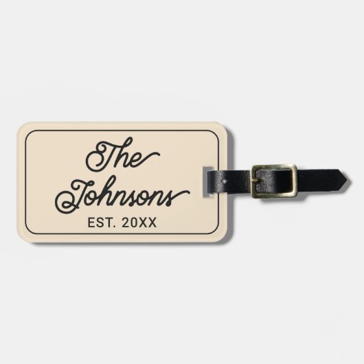 Personalized Family Name in Elegant Script Beige ラゲッジタグ (正面横)