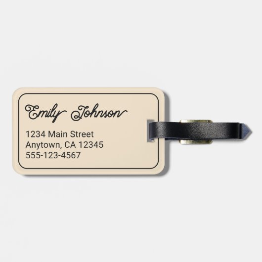 Personalized Family Name in Elegant Script Beige ラゲッジタグ (裏面横)