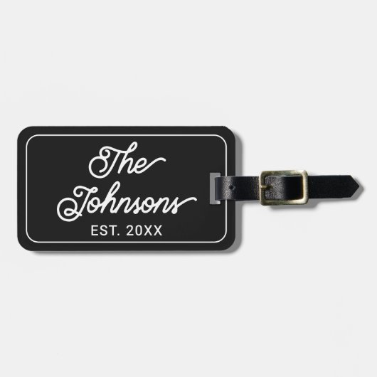 Personalized Family Name in Elegant Script Black ラゲッジタグ (正面横)